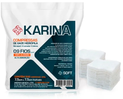 Karina - Compressa De Gaze N/Estéril 09 Fios C/500