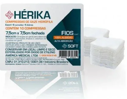 Hérika - Compressa de Gaze Estéril 7,5cm x 7,5cm 11 Fios C/10 Un