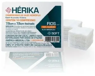 Hérika - Compressa de Gaze Estéril 7,5cm x 7,5cm 09 Fios C/10 Un