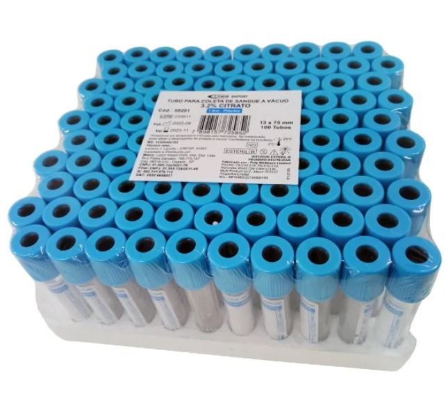 Tubo para Coleta a Vácuo Citrato 1,8ml - Embalagem com 100 Unidades