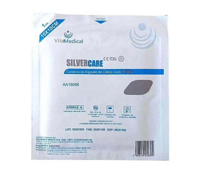 Curativo Silvercare de Alginato de Cálcio e Prata 10x10cm - Vita Medical